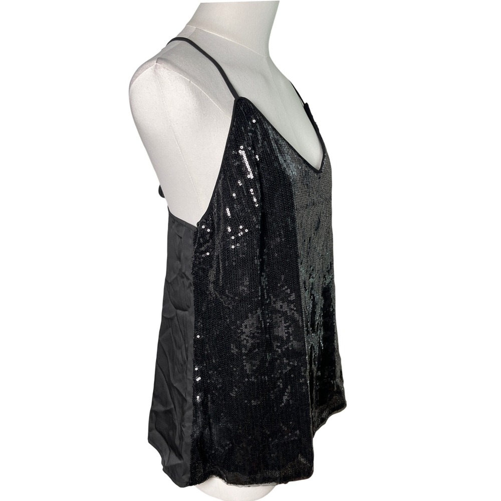 Grace Karin Black Sequin Camisole Top 2XL Lined Sparkle Tank Adjustable Strap - Picture 2 of 10